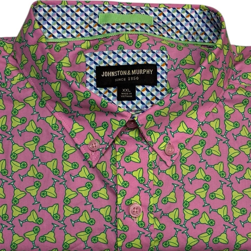 Johnston & Murphy Button Down Shirt, Short Sleeve, Margarita Pattern, Size XXL